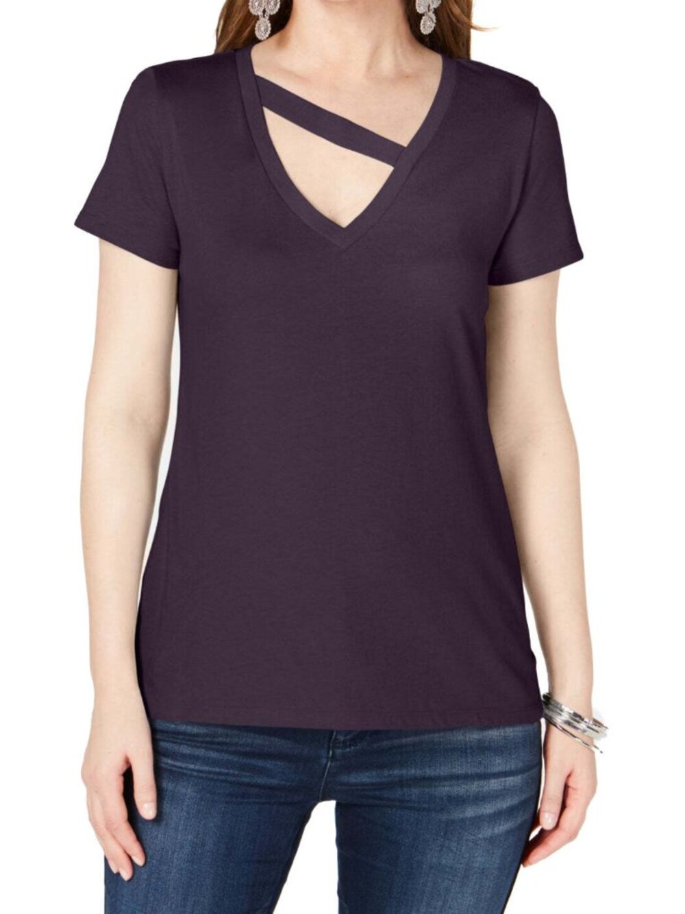 INC International Concepts Womens Cutout V Neck T-Shirt